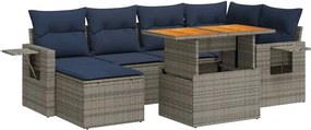 vidaXL 7 részes szürke polyrattan kerti ülőgarnitúra párnákkal