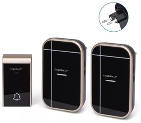 Vezeték nélküli digitális ajtócsengő dupla vevő egységgel fekete és arany színű