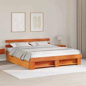 Ágykeret fejtámlával Viaszbarna 200 x 200 cm Tömör fenyőfa