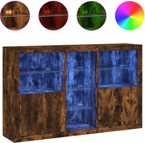 vidaXL füstös tölgy színű tálalószekrény LED-ekkel 162 x 37 x 100 cm
