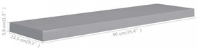 szürke MDF lebegő fali polc 90 x 23,5 x 3,8 cm