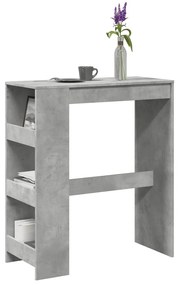 betonszürke szerelt fa tárolórekeszes bárasztal 90x40x103,5 cm