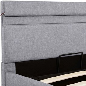 világosszürke szövet LED-es ágy hidraulikus tárolóval 90x200 cm