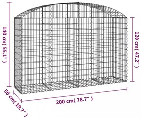 vidaXL íves horganyzott vas gabion kosár 200x50x120/140 cm