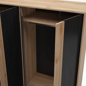 Fekete-natúr színű ruhásszekrény tölgyfa dekorral 180x197,5x53 cm Dennis – Marckeric