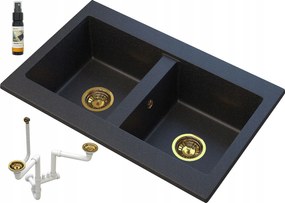 Fekete Gránit mosogató Arany Szemcsékkel