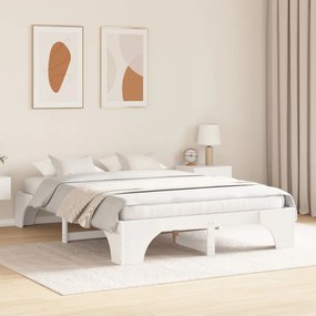 Ágykeret Fehér Fa 150 x 200 cm Minimalista Faágykeret