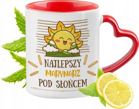 Piros bögre szív alakú füllel tengerésznek ajándékba