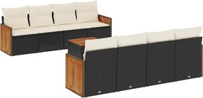 vidaXL 9 részes fekete polyrattan kerti ülőgarnitúra párnákkal