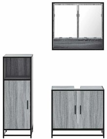 3 részes szürke sonoma színű szerelt fa fürdőszobai bútorszett