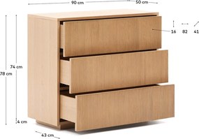 Natúr színű komód tölgyfa dekorral 90x79x50 cm Helvine – Kave Home