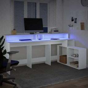 fehér szerelt fa íróasztal LED-világítással 200 x 104 x 91 cm