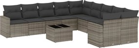 vidaXL 11 részes szürke polyrattan kerti ülőgarnitúra párnákkal