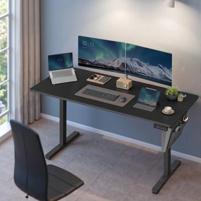 Elektromos állítható magasságú íróasztal, 160×70 cm, 4 memóriapozícióval, fekete