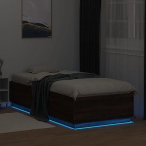 barna tölgyszínű szerelt fa ágykeret LED-del 100 x 200 cm