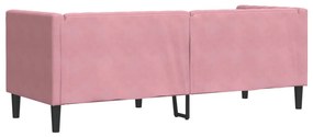 3 személyes rózsaszín bársony Chesterfield kanapé párnákkal