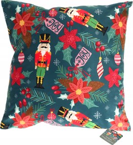 Zöld párnahuzat diótörő motívummal, téli díszpárnahuzat