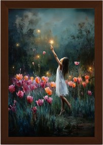 Poszter Keret Fa Kert Éjszaka Virágok Tulipán Csillagok 40x60