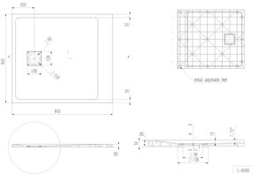 Erga Hyper, SMC zuhanytálca 90x80x2,6 cm + szifon, bézs matt, ERG-V06-SMC-8090S-BG