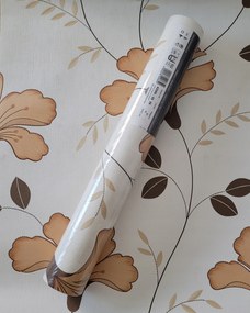 Barna-arany virágok krémszínű háttérrel tapéta, 42066-50