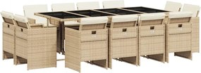 vidaXL 13 részes bézs polyrattan kerti étkezőgarnitúra párnákkal