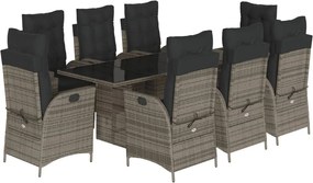 vidaXL 9 részes szürke polyrattan kerti étkezőgarnitúra párnával