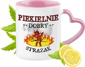 Tűzoltó bögre Rózsaszín, szív alakú füllel Kávé Ajándék