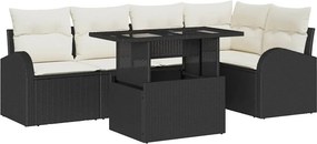 vidaXL Kerti Kanapé Szett tárolóval 6 pcs Fekete és Krém polirattan