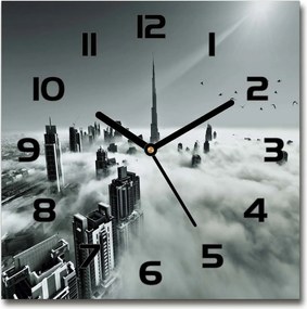 Négyzet alakú üveg falióra Köd Dubai felett 30x30 cm