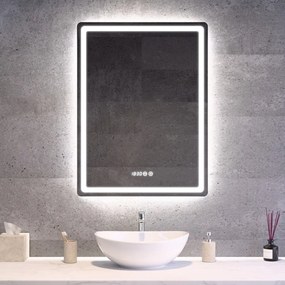 Tükör LED világítással 60x80cm | Páramentesítő funkció | Beépített óra | Fényerő és színhőmérséklet szabályozás | Welland Type-2V