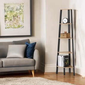Intenso Home 5 szintes sarokpolc / könyvespolc / virágtartó állvány 37 x 160cm, modern tölgy szín | Döntött design fém lábakkal