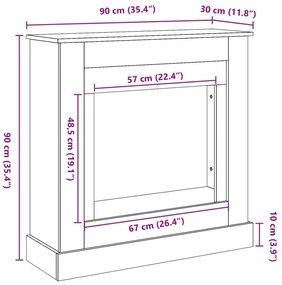 szürke sonoma színű szerelt fa kandallóburkolat 90 x 30 x 90 cm