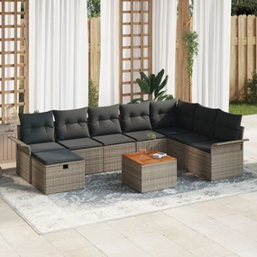 9 Darabos Kerti Sofa Szett Párnákkal Szürke Poli Rattan