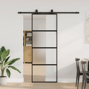 Fekete edzett üveg tolóajtó fémszerelék szettel 76x205 cm