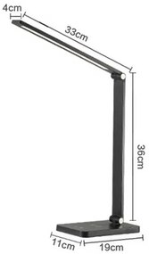Platinet asztali lámpa 10 W, vezeték nélküli töltés + USB, fekete