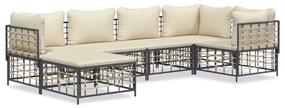 6 részes antracitszürke polyrattan kerti ülőgarnitúra párnákkal