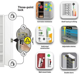 Fém iratszekrény JAN, 900 x 1850 x 400 mm, fehér