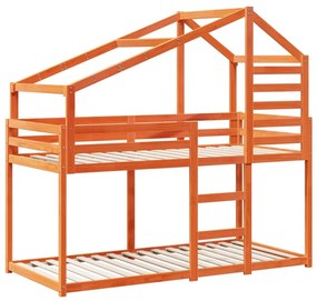 viaszbarna tömör fenyőfa ágy emelettel és tetővel 75 x 190 cm