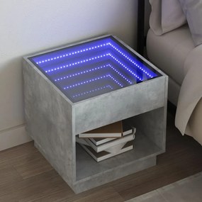 Betonszürke végtelen hatású LED-es éjjeliszekrény 50x50x50 cm