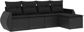 vidaXL 5 részes fekete polyrattan kerti kanapészett párnákkal
