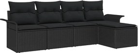 vidaXL Kerti Kanapé Szett párnával tárolóval 5 pcs Fekete polirattan
