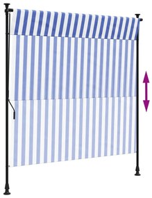 kék és fehér szövet és acél kültéri roló 200 x 270 cm