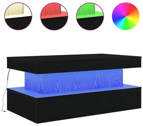 Fekete tölgy dohányzóasztal LED-lámpákkal 90x50x40 cm
