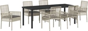 vidaXL Kert étkező szett párnával 7 pcs Világosszürke polirattan