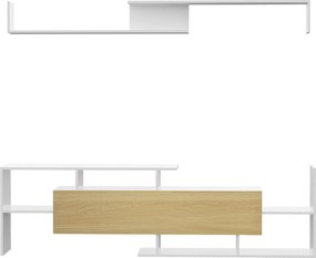 HOMCOM Nappali Bútor Szett - TV Állvány 65"-ig Felszerelhető falra, vagy 40"-ig Álló, TV Asztal 153.6x25x42 cm és Fali Polc 150x14.5x16.3 cm Fehér és