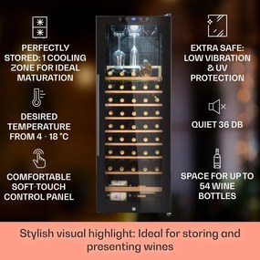 Klarstein Barossa 54 Uno, borhűtő, 155 liter, 54 palack, üvegajtó, érintőképernyős LED