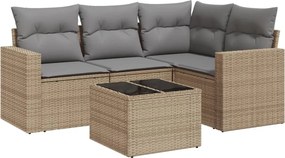 vidaXL 5 részes bézs polyrattan kerti ülőgarnitúra párnákkal