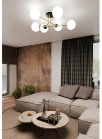 Csillár rúdon  MAGNUM 6xE14/10W/230V fehér/arany/fekete