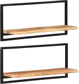 vidaXL 2 darab tömör akácfa és acél falipolc 80 x 25 x 35 cm