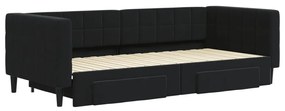 fekete kihúzható bársony heverő fiókkal 90 x 200 cm